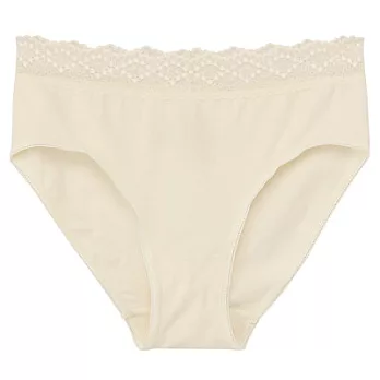 [MUJI無印良品]女有機棉混彈性無側縫附蕾絲高腰內褲S象牙白