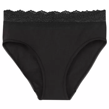 [MUJI無印良品]女有機棉混彈性無側縫附蕾絲高腰內褲S黑色