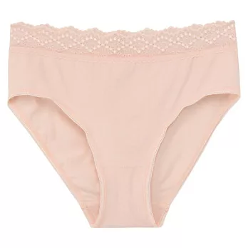 [MUJI無印良品]女有機棉混彈性無側縫附蕾絲高腰內褲S桃紅