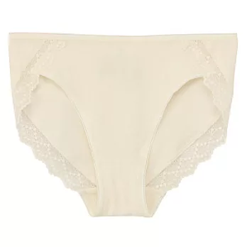 [MUJI無印良品]女有機棉混彈性無側縫附蕾絲中腰內褲S象牙白