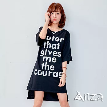 【AnZa】中大尺碼‧印字圓領長版上衣/連身裙(4色) FREE黑色