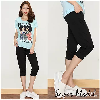 【名模衣櫃】卡通圖案休閒七分褲(M-XL適穿)F黑色