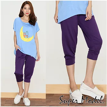 【名模衣櫃】英文印花休閒七分褲(M-XL適穿)F紫色