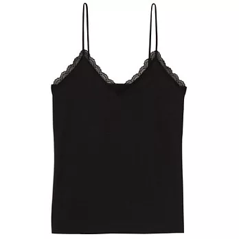 [MUJI無印良品]女有機棉混彈性無側縫附蕾絲細肩帶S黑色