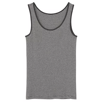 [MUJI無印良品]女有機棉針織無側縫坦克背心S墨灰橫紋