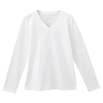 [MUJI無印良品]女有機棉V領長袖T恤L白色