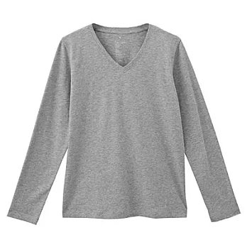 [MUJI無印良品]女有機棉V領長袖T恤XL淺灰