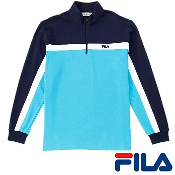 FILA男仕半開襟拼接色塊上衣-1TEP-5400-NV-L學院藍