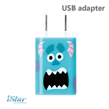 【日本 PGA-iJacket】正版迪士尼 可愛大臉經典人物豆腐充系列 USB轉接插頭 -毛怪