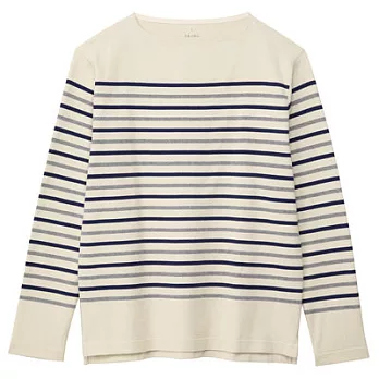 [MUJI無印良品]男有機棉粗織寬紋船領長袖T恤S煙燻藍