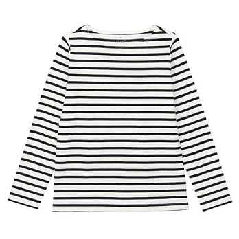 [MUJI無印良品]女有機棉粗織橫紋長袖T恤S白橫紋