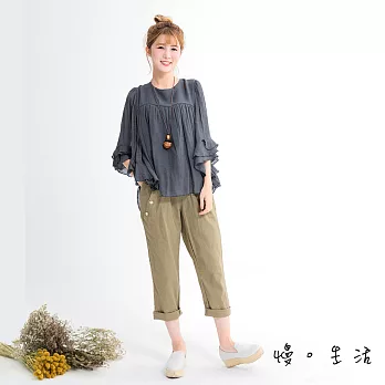 【慢。生活】層次蝴蝶袖棉麻感上衣-FREE灰