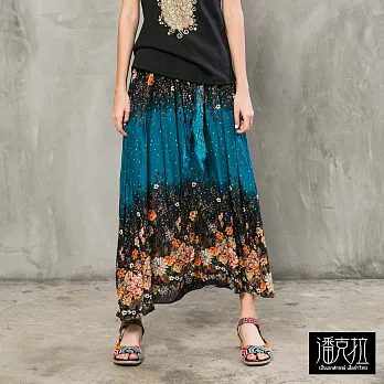 【潘克拉】繽紛花朵椰殼長裙-F　FREE藍