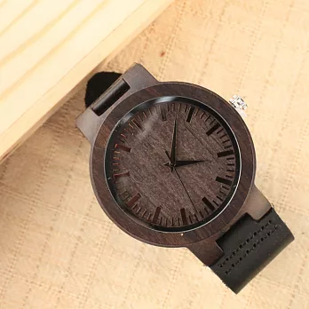 大森竹子真皮木框錶‧沉穩黑檀框