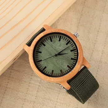 大森竹子真皮竹框錶‧綠色刻度錶面