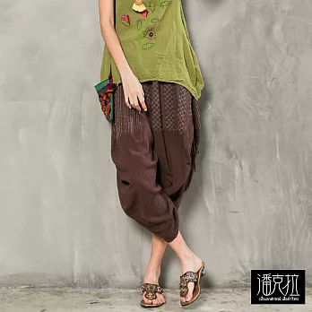 【潘克拉】立體織紋剪裁斜口褲(2色)-F　FREE紫