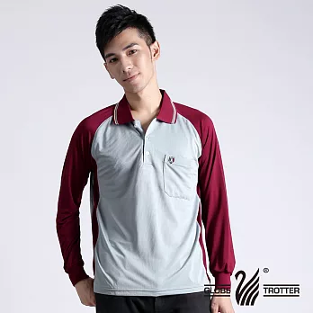 【遊遍天下】台灣製男款休閒抗UV吸濕排汗機能POLO長衫(NL006)M灰/酒紅