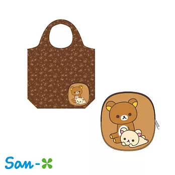 【日本進口正版】San-X 懶懶熊 拉鍊 折疊收納 購物袋/環保袋/手提袋 拉拉熊 -懶懶熊+懶熊妹款