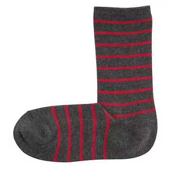 [MUJI無印良品]女有機棉混橫紋直角襪墨灰23~25cm墨灰