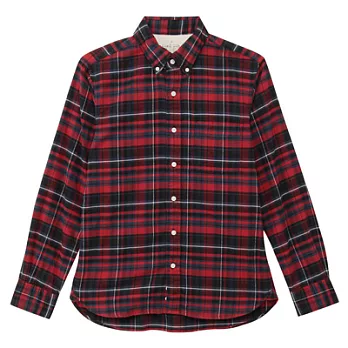 [MUJI無印良品]男有機棉法蘭絨格紋扣領襯衫XS深紅