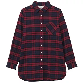 [MUJI無印良品]女有機棉法蘭絨格紋長版衫S深紅