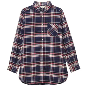 [MUJI無印良品]女有機棉法蘭絨格紋長版衫S深藍