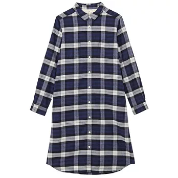 [MUJI無印良品]女有機棉法蘭絨格紋洋裝S煙燻藍