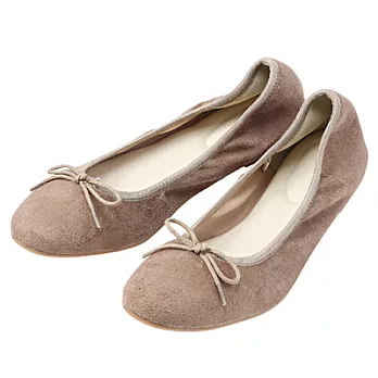 [MUJI無印良品]起毛蝴蝶結芭蕾舞鞋S22.5~23.0cm深米