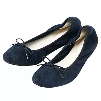 [MUJI無印良品]起毛蝴蝶結芭蕾舞鞋S22.5~23.0cm深藍