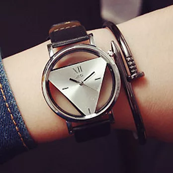 Watch-123 潮品聯盟-精準時刻鏤空三角情侶手錶 (3色任選)黑色帶銀盤