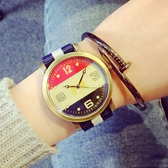 Watch-123 紐約故事-大爆款英倫彩色條紋錶帶手錶 (5色任選)C款