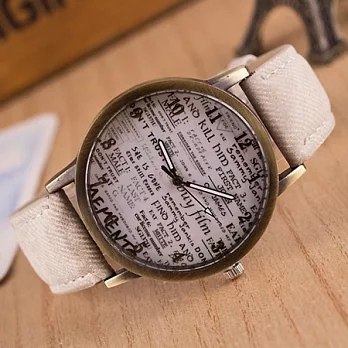 Watch-123 喜悅經典-復古丹寧帆布帶英文錶盤手錶 (3色任選)白色