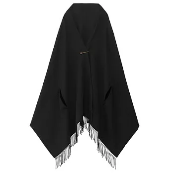 [MUJI無印良品]羊毛大判附袖口披肩黑色