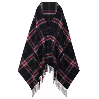 [MUJI無印良品]羊毛大判花紋附袖口披肩深藍