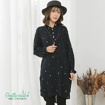 【Gentle wind】雨滴刺繡襯衫洋(2色)-F_FREE藍