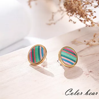 【卡樂熊】森林原始風編織感鈕釦造型耳環-森林A