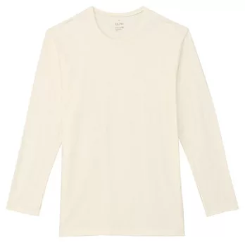 [MUJI無印良品]男棉混羊毛彈性保暖圓領長袖衫M柔白