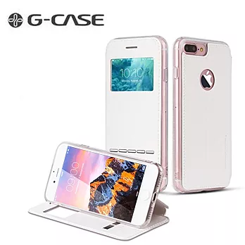 G-case iphone7 plus 5.5吋 夏洛德系列側翻視窗智慧皮套初雪白