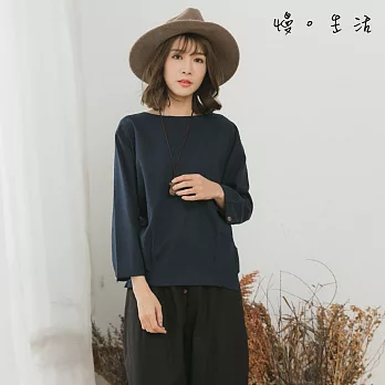 【慢。生活】縮口剪裁素色棉麻上衣(3色)-F　FREE藍