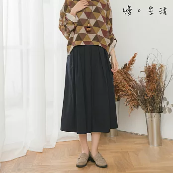 【慢。生活】腰帶環寬棉麻裙褲(2色)-F　FREE黑