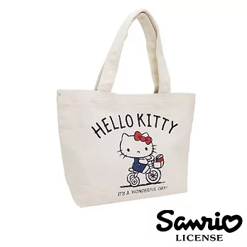 【日本進口正版】三麗鷗 Hello Kitty 帆布 手提袋/便當袋 Sanrio -三輪車款