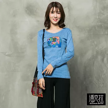 【潘克拉】拼布大象基本T(淺藍)-FREEFREE淺藍