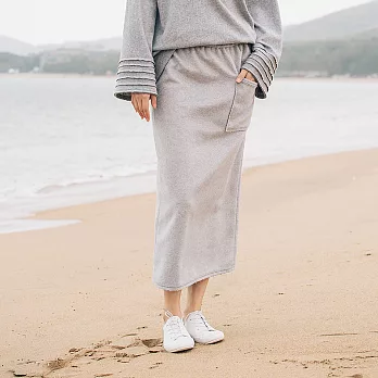 素白已然丨一步搖丨原創設計直筒羊毛開衩一步裙-S/M　S淺灰色