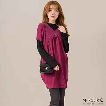 【KT】抓皺亮鑽長版上衣(3色)-M-XL　M紫