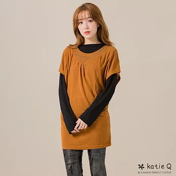【KT】抓皺亮鑽長版上衣(3色)-M-XL　M駝