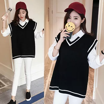 【MsMore】韓款學院風V領無袖毛織背心601180003F黑