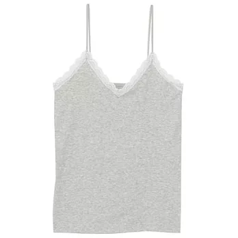 [MUJI無印良品]女有機棉混彈性無側縫附蕾絲細肩帶LL灰色