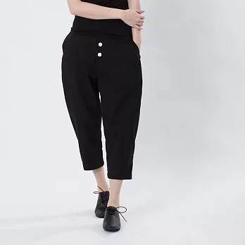 Nelson 呢聲釦子寬腿褲L黑