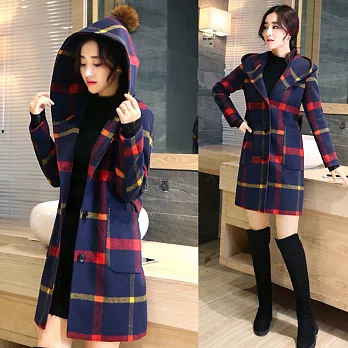【MsMore】韓版彩格毛呢大衣外套610160002M寶藍