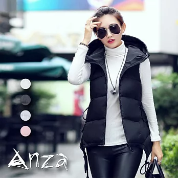 【AnZa】鋪棉連帽造型擺背心L黑色